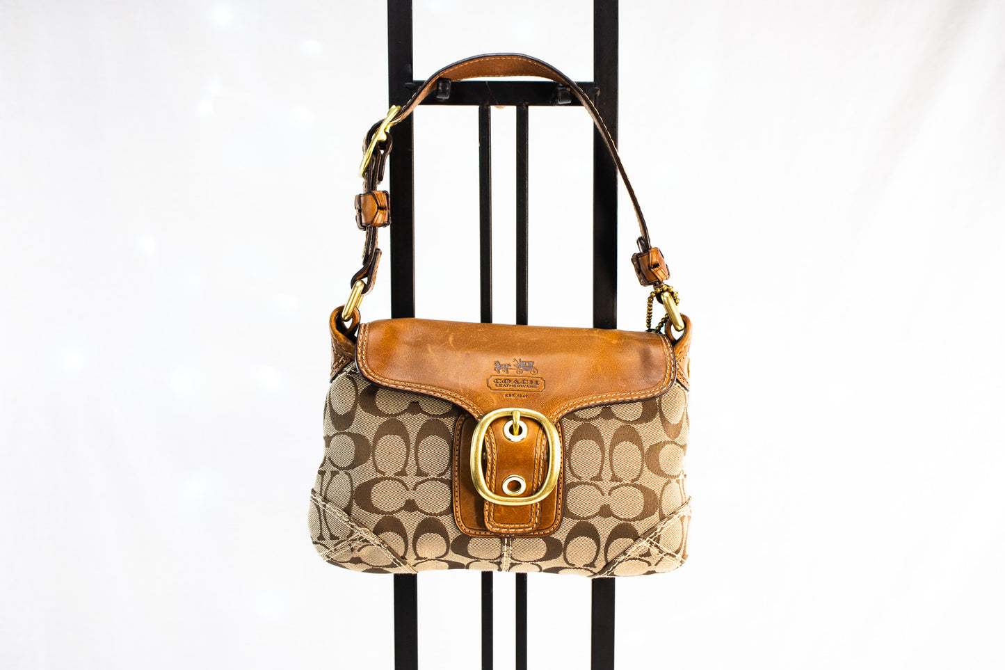 Vintage Coach Signature Canvas Shoulder Bag with Leather Buckle