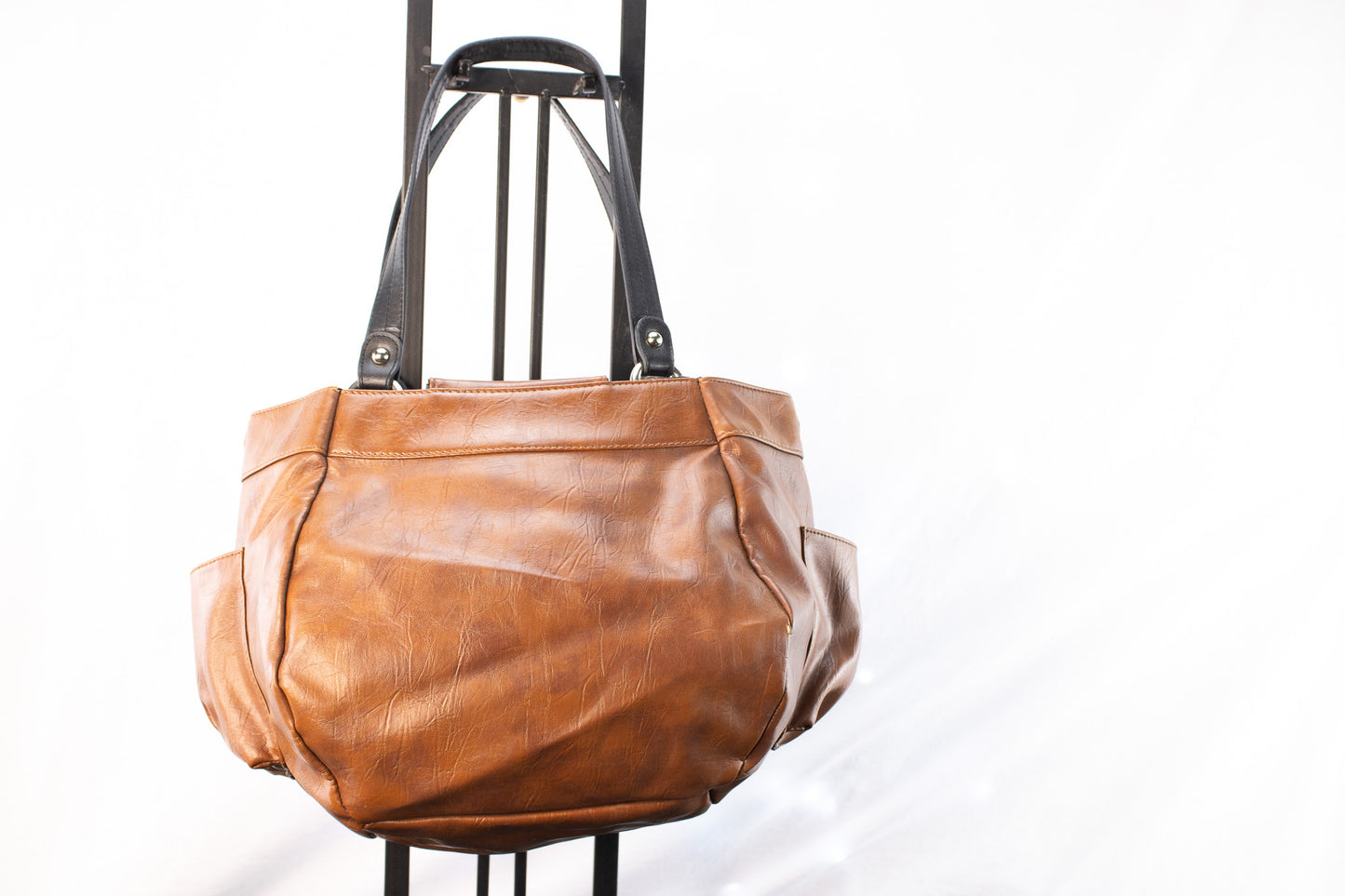 Miche Brown Leather Tote Handbag with Black Handles