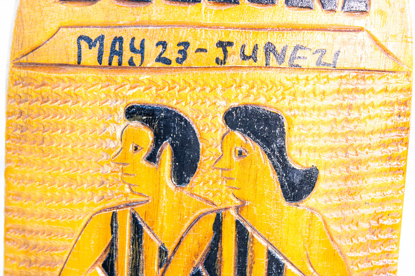 Gemini Zodiac Wood Carving, Jamaica Straw Market Folk Art 1982