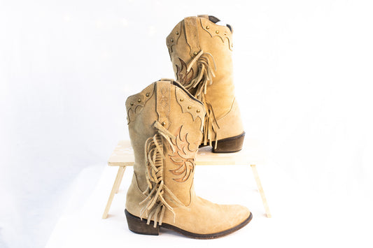 Roper Fringe Western Boots – Women’s Size 6.5 – Tan Suede Cowgirl Boots