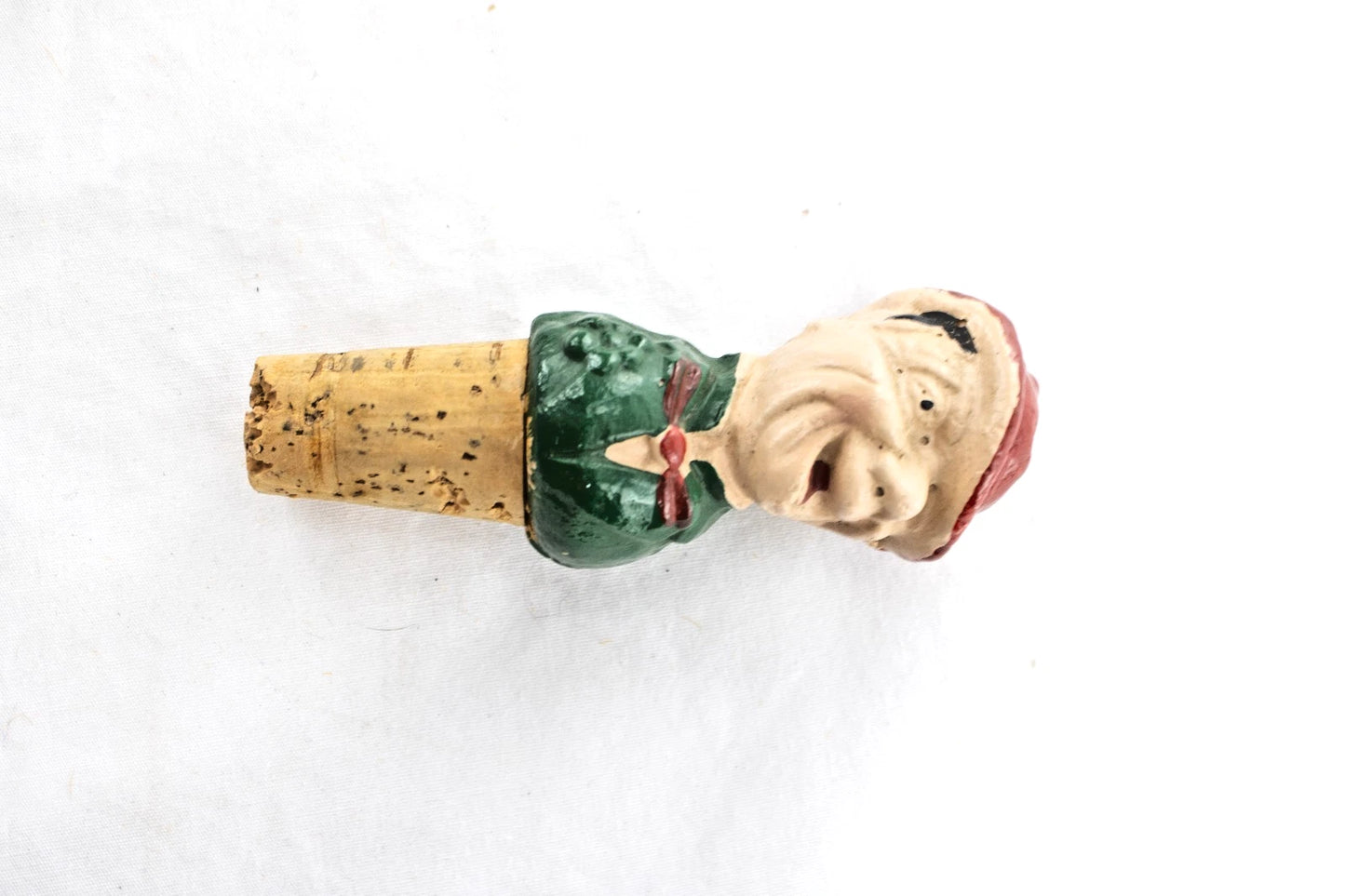 🧢 Vintage Figural Bottle Stoppers – Laurel & Hardy + W.C. Fields – Wood Bar