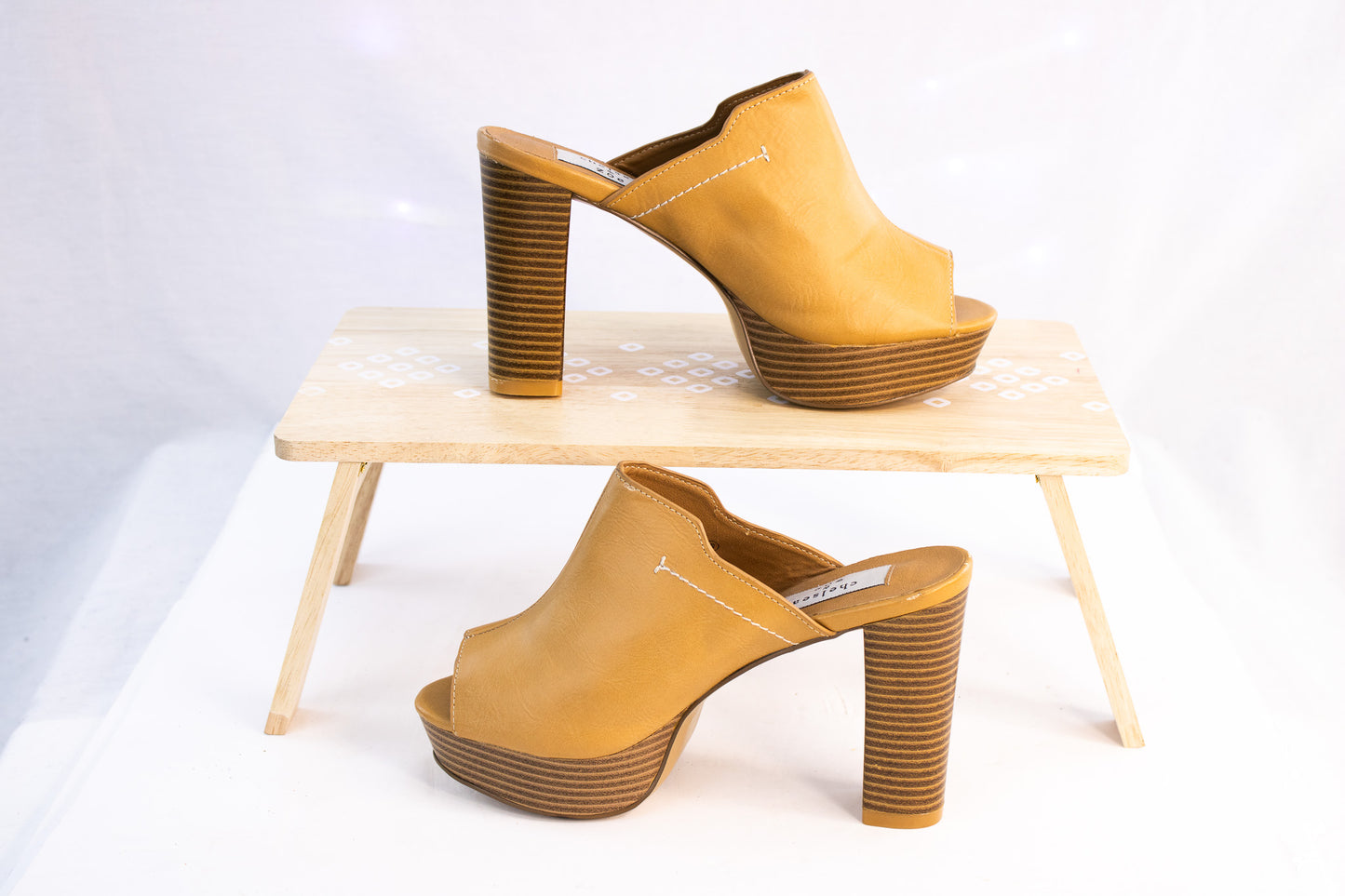 Chelsea & Zoe Tan Platform Mule Heels | Chunky Heel Open Toe | Womens Size 6