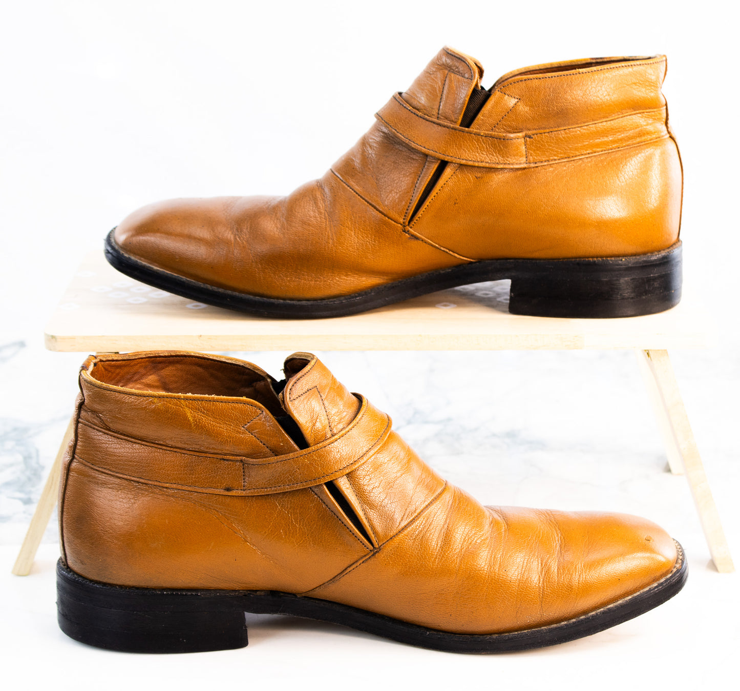 Italian Cognac Leather Buckle Boots Mens 11 Handmade Dress Boots