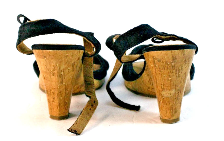🐾 K9 Black Cork Wedge Sandals – Size 8M – Barkin’ Bold Style!