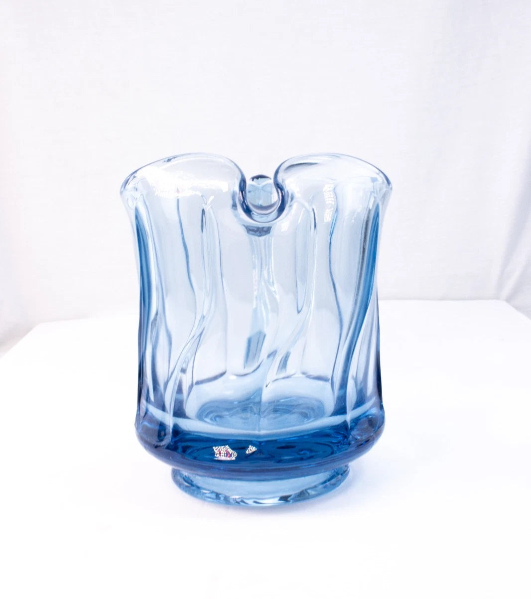 ✨ SKY DANCE IN GLASS | Vintage Hand-Blown Light Blue Pitcher & Matching Tray Set