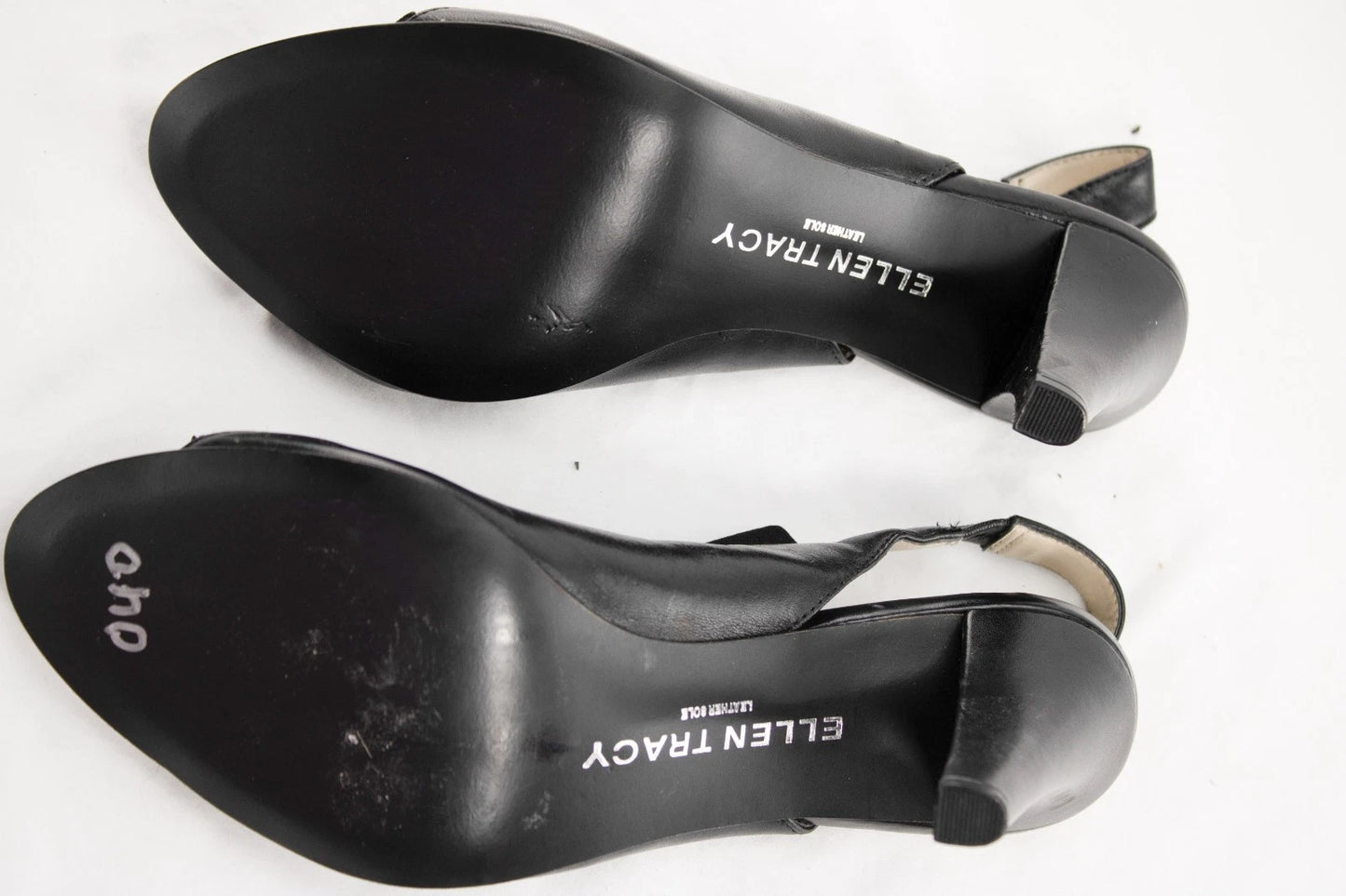 Ellen Tracy Black Leather Heels | “Josie” 8.5M Slingback Stretch Sandals | Chic