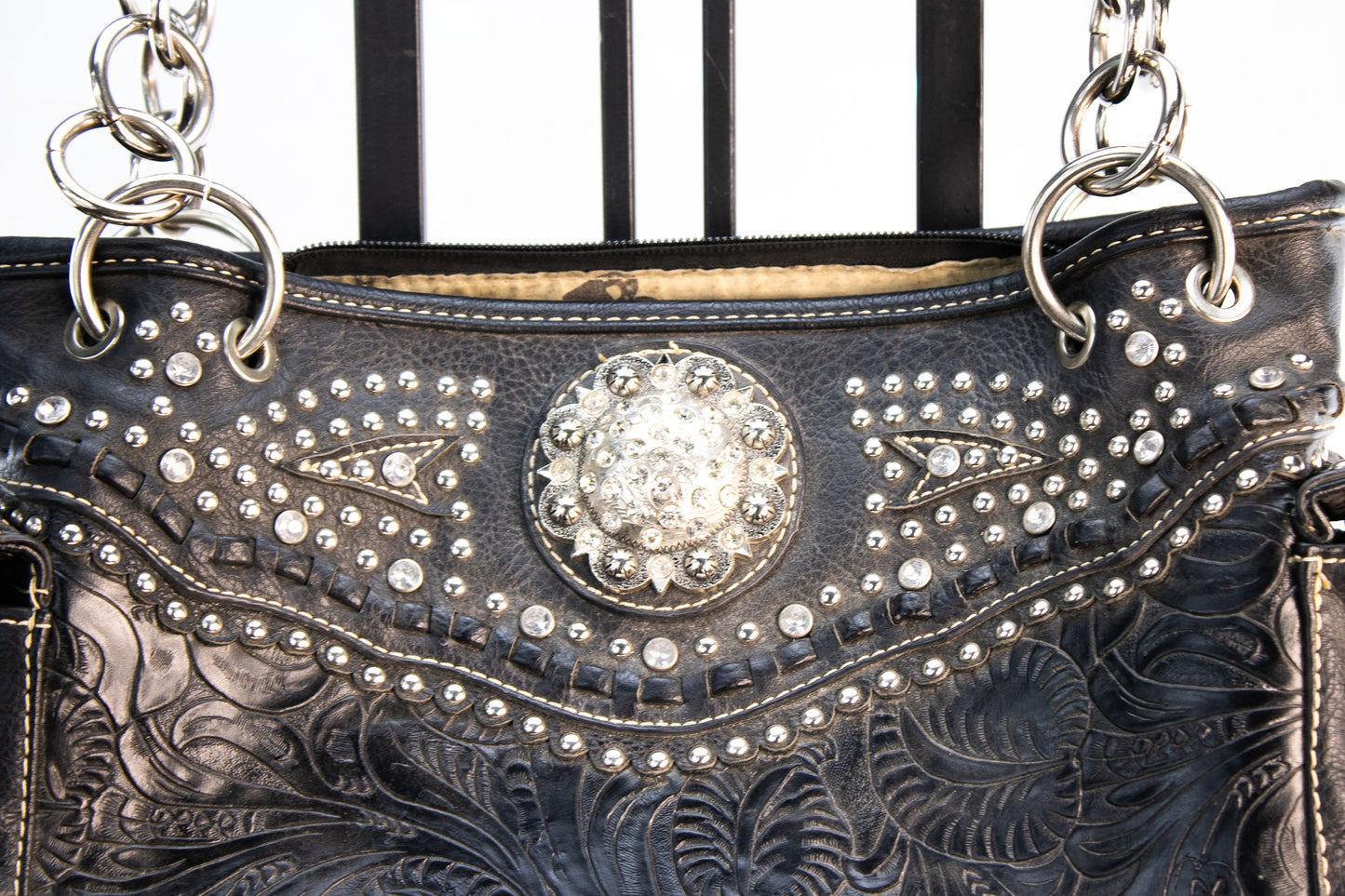 American Bling Black Western Conceal Carry Purse with Rhinestone Concho
