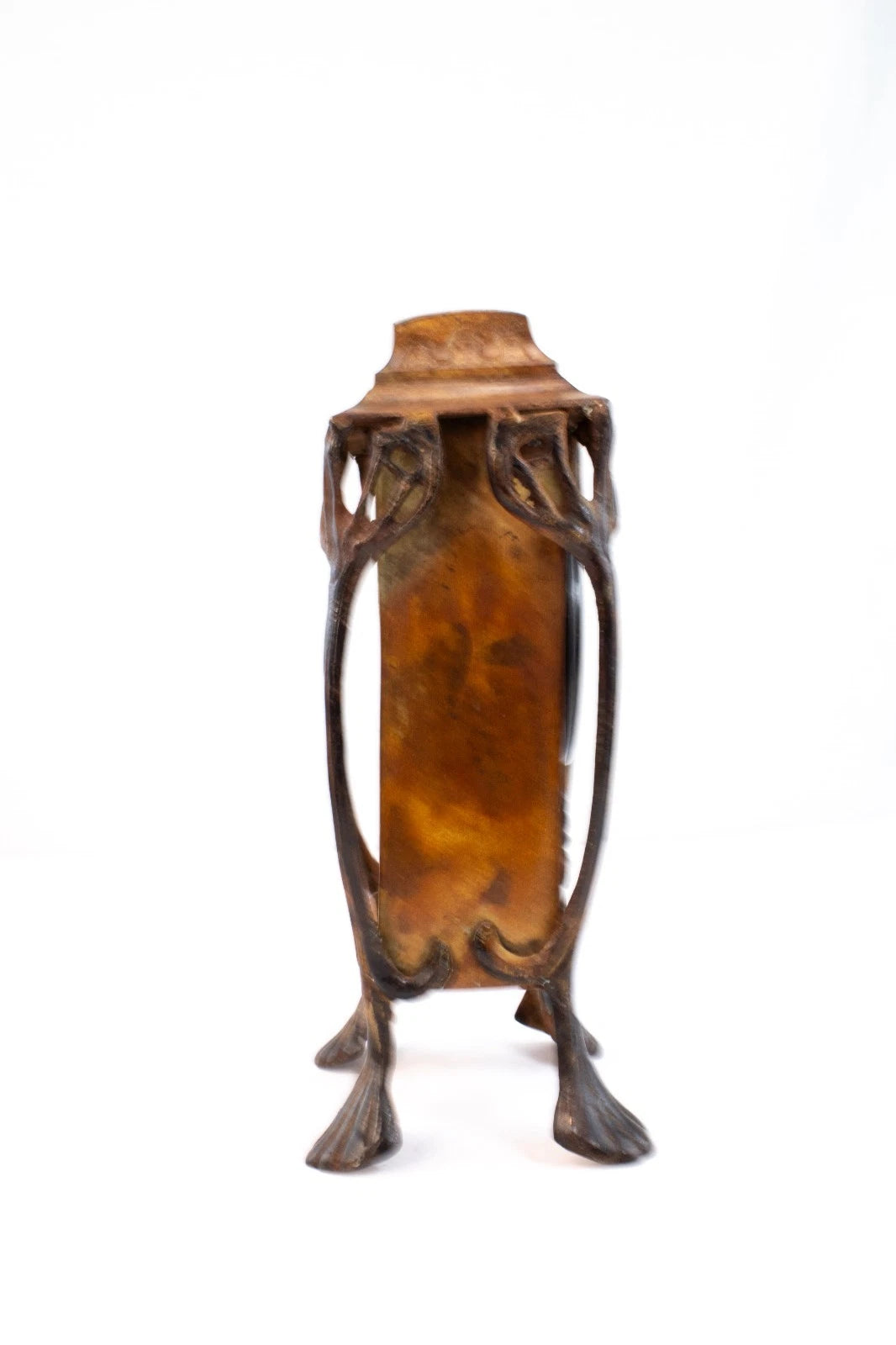 Vintage Art Nouveau-Style Metal Mantel Clock – Fleur-de-Lis Design, Non-Working,