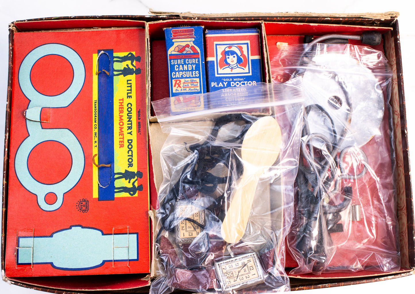 1940 Little Country Doctor Kit - Transogram Toy Medical Set USA Pretend Play