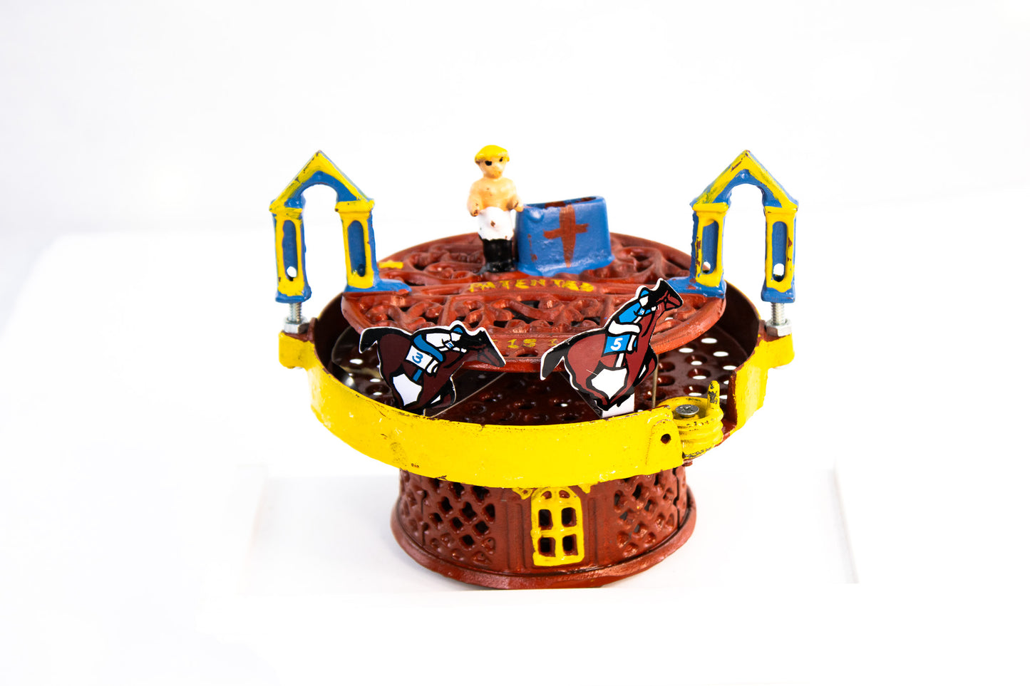 Antique 1871 Horse Race Cast Iron Mechanical Bank – J&E Stevens – Patented Toy