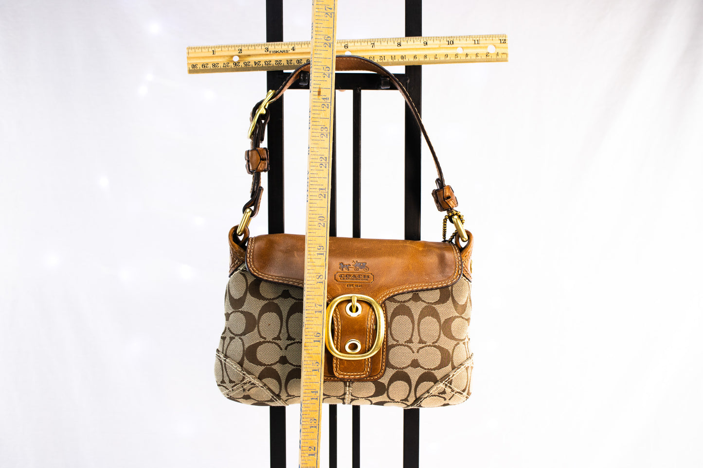 Vintage Coach Signature Canvas Shoulder Bag with Leather Buckle