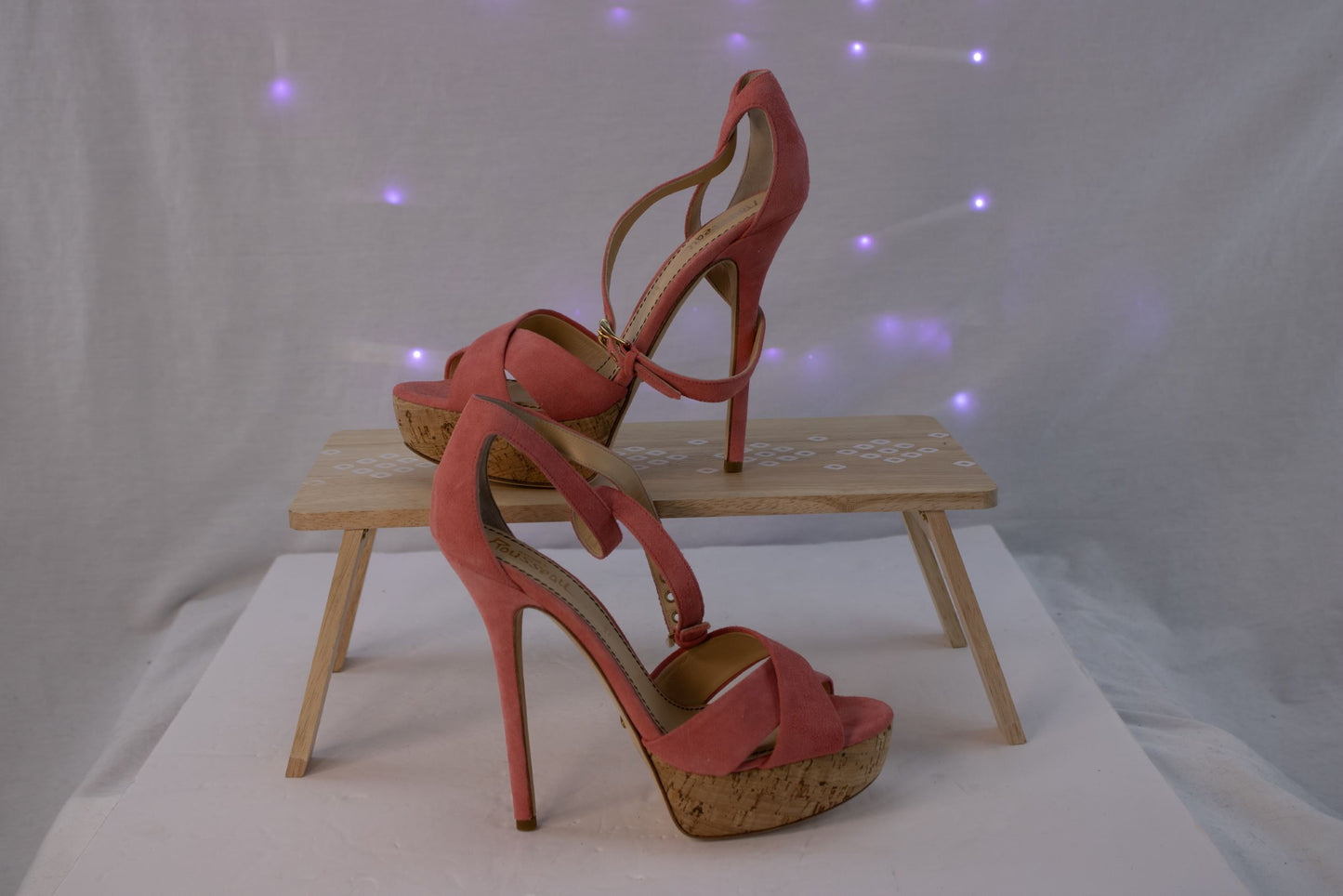 Jerome C Rousseau Zell Heels 38.5 Coral Suede Cork Platform Italy