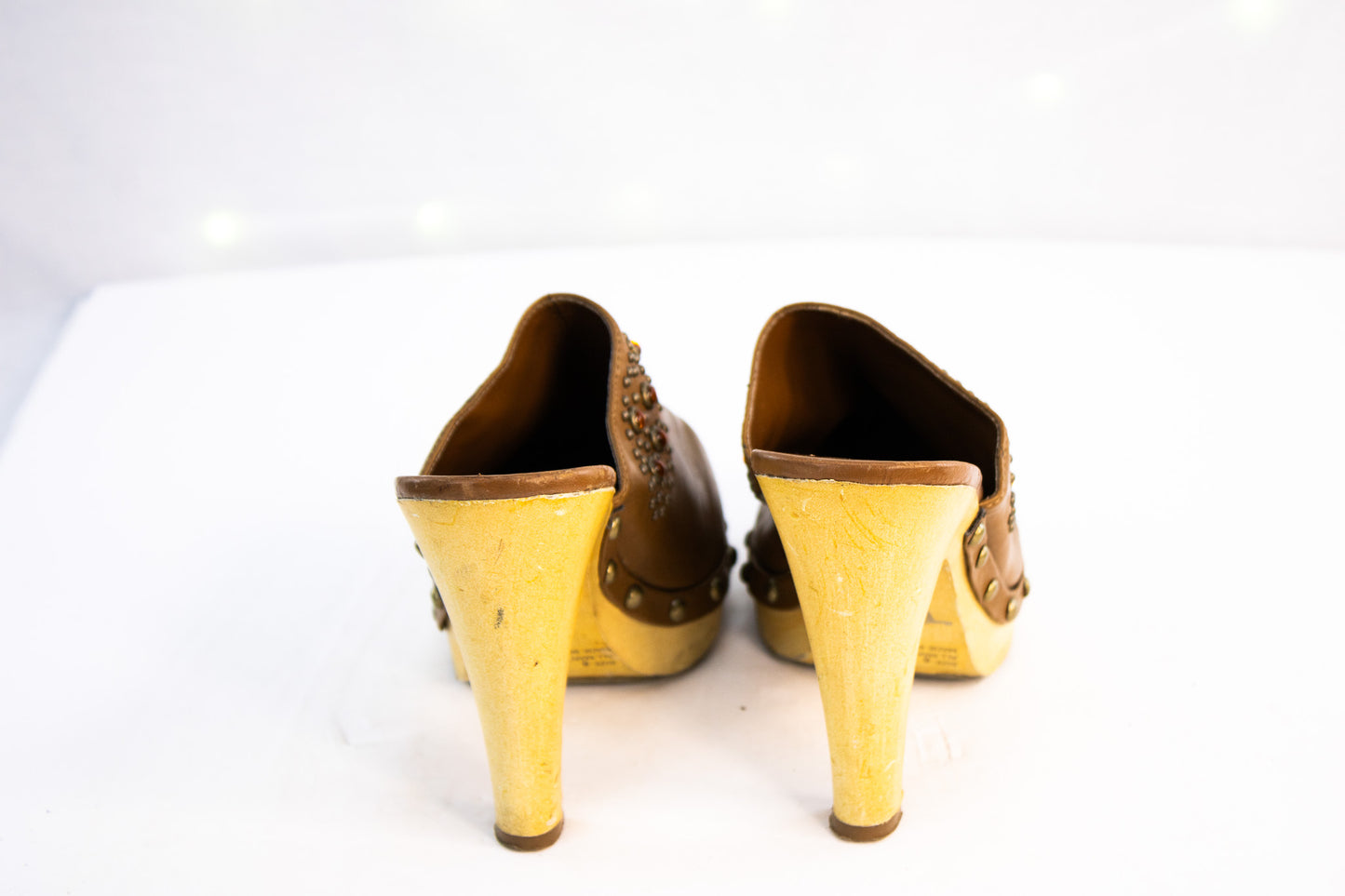 Wild Diva Studded Clog Heels Brown Platform Mules Size 6