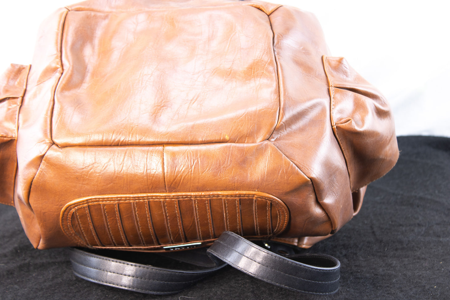 Miche Brown Leather Tote Handbag with Black Handles