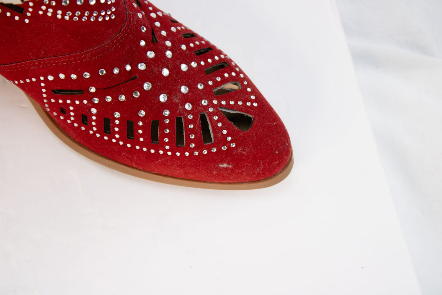 Red Studded Western Ankle Booties Womens 8 8.5 EU39 Suede Buckle Heel