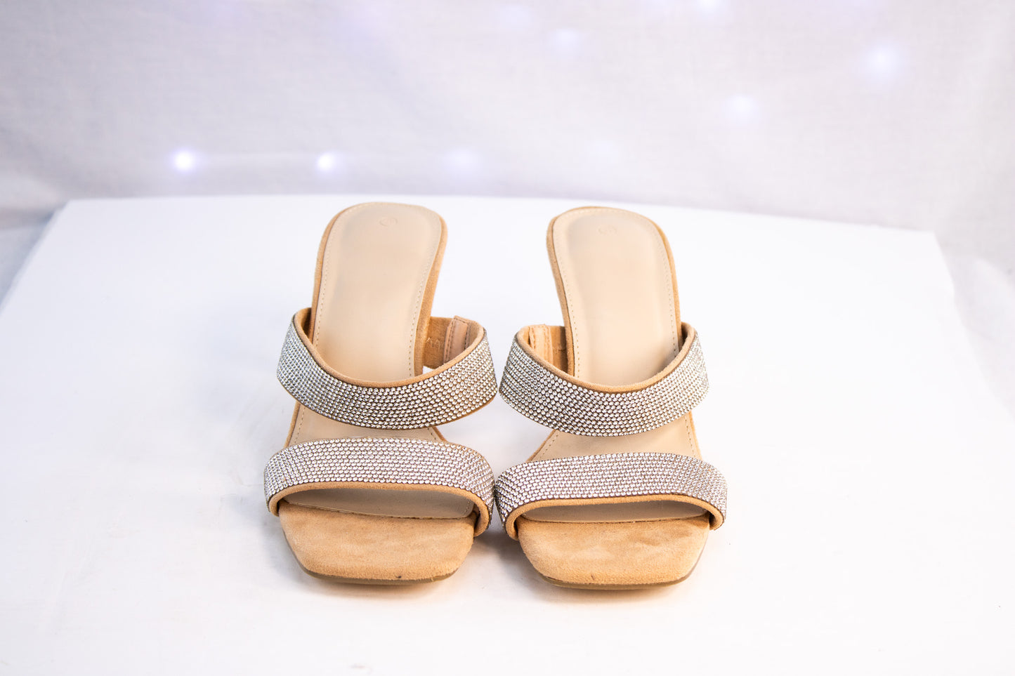 Rhinestone Mule Heels Camel Suede Women’s Size 8 Dress Sandals
