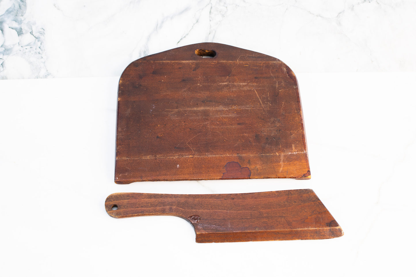 Hand-Carved Asian Wooden Crumb Tray & Scraper Set