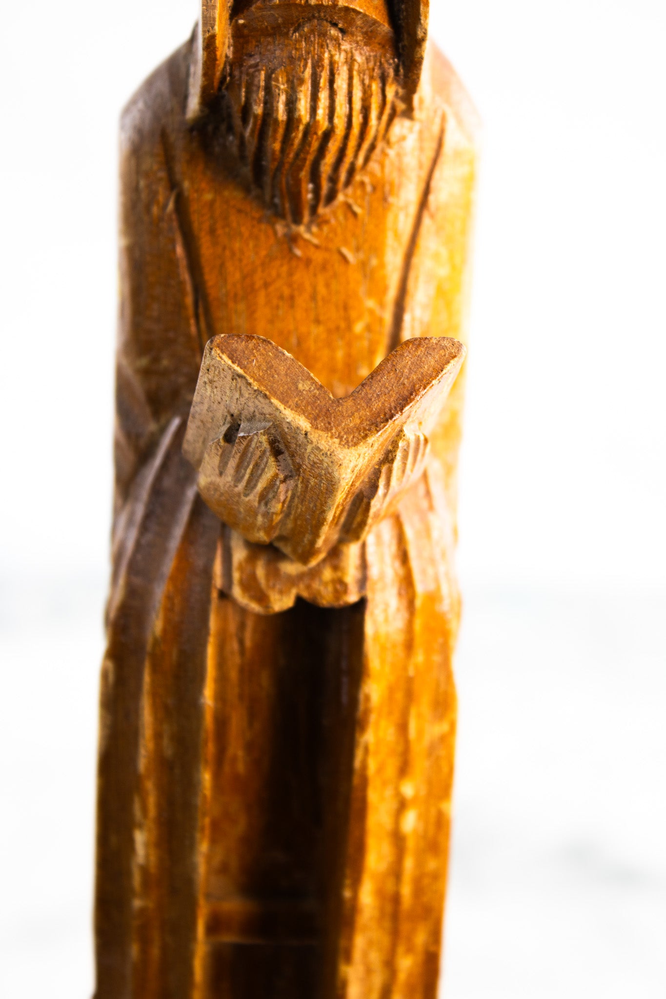 Hand-Carved Wooden Monk Sculpture | Primitive Religious Folk Art Figure