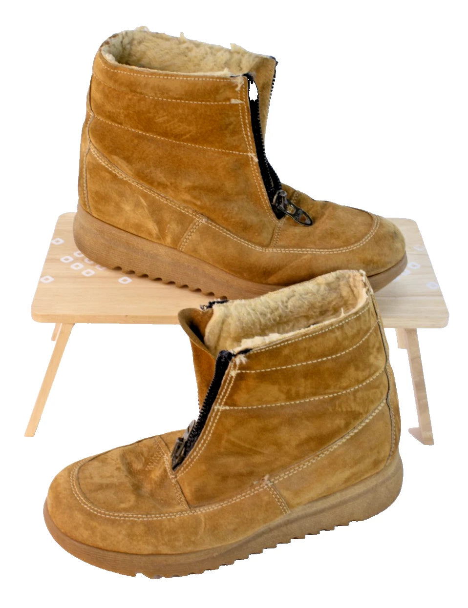 Vintage Hush Puppies Sherpa-Lined Zip Boots | Men’s 10.5 M | Tan Faux Suede |