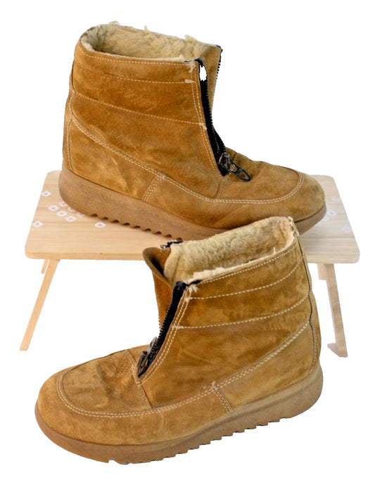 Vintage Hush Puppies Sherpa-Lined Zip Boots | Men’s 10.5 M | Tan Faux Suede |