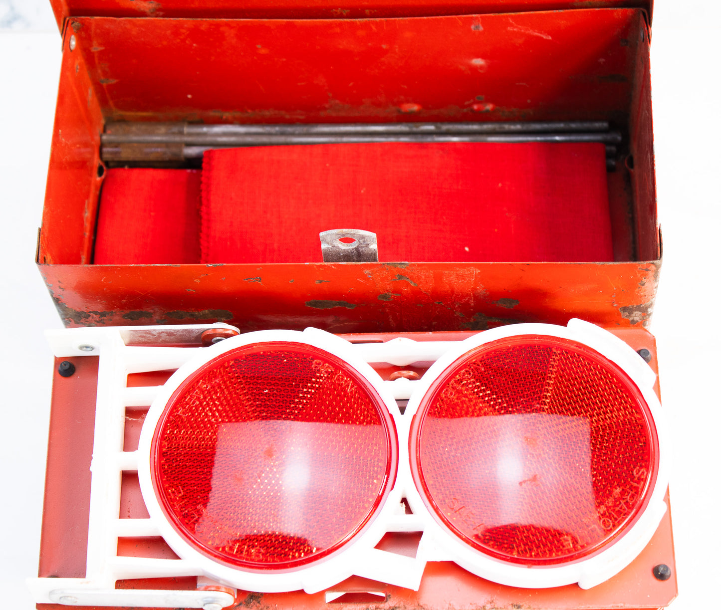 Vintage Anhes Railroad Warning Signal Set with Original Red Metal Case