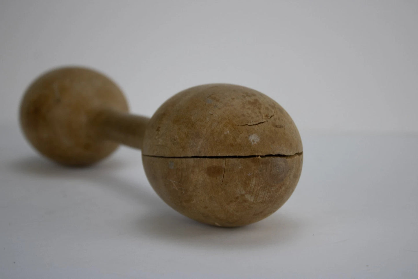 Antique Turned Wood Dumbbell | Primitive Folk Gym Decor | Rustic Farmhouse Shelf