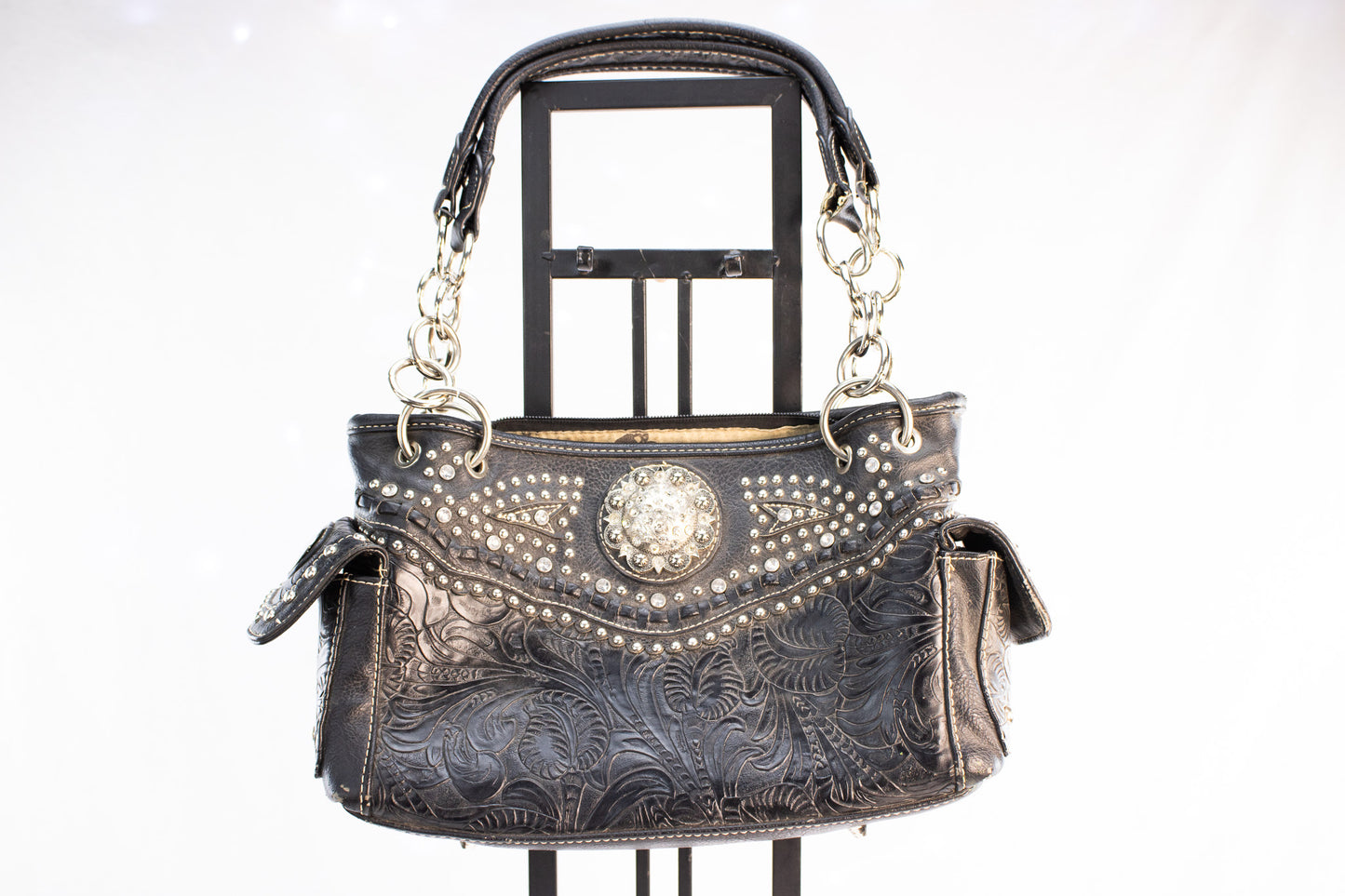 American Bling Black Western Conceal Carry Purse with Rhinestone Concho