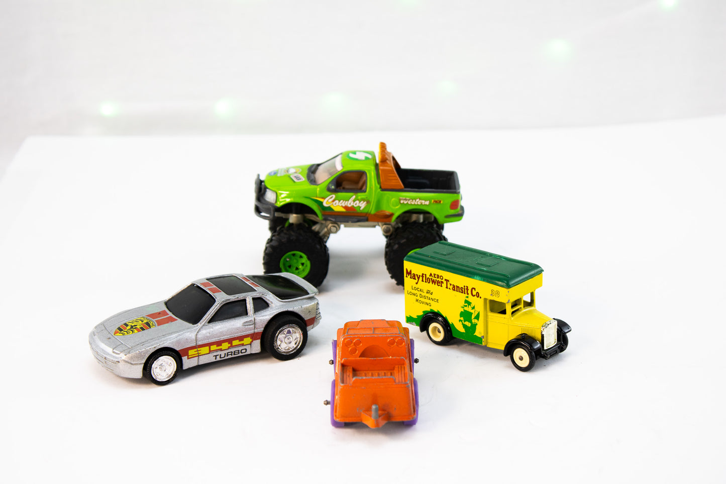 Vintage Die-Cast Toy Car Lot – Monster Truck, Jeep, Delivery Van & Turbo Car