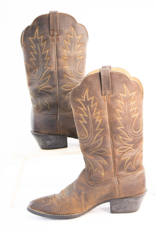 Ariat Men’s Brown Leather Western Boots | Size 9B Distressed Cowboy Boots