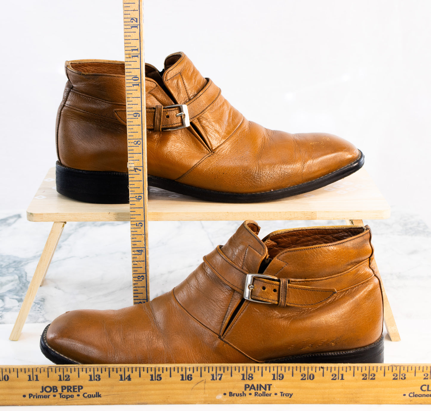 Italian Cognac Leather Buckle Boots Mens 11 Handmade Dress Boots