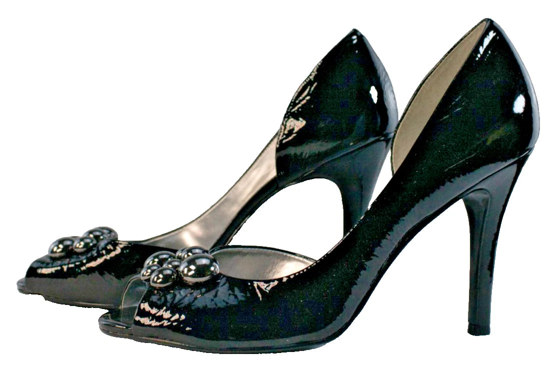 🔥 GIANNI BINI Black Patent Leather Peep-Toe Heels | Size 8.5M | Stiletto