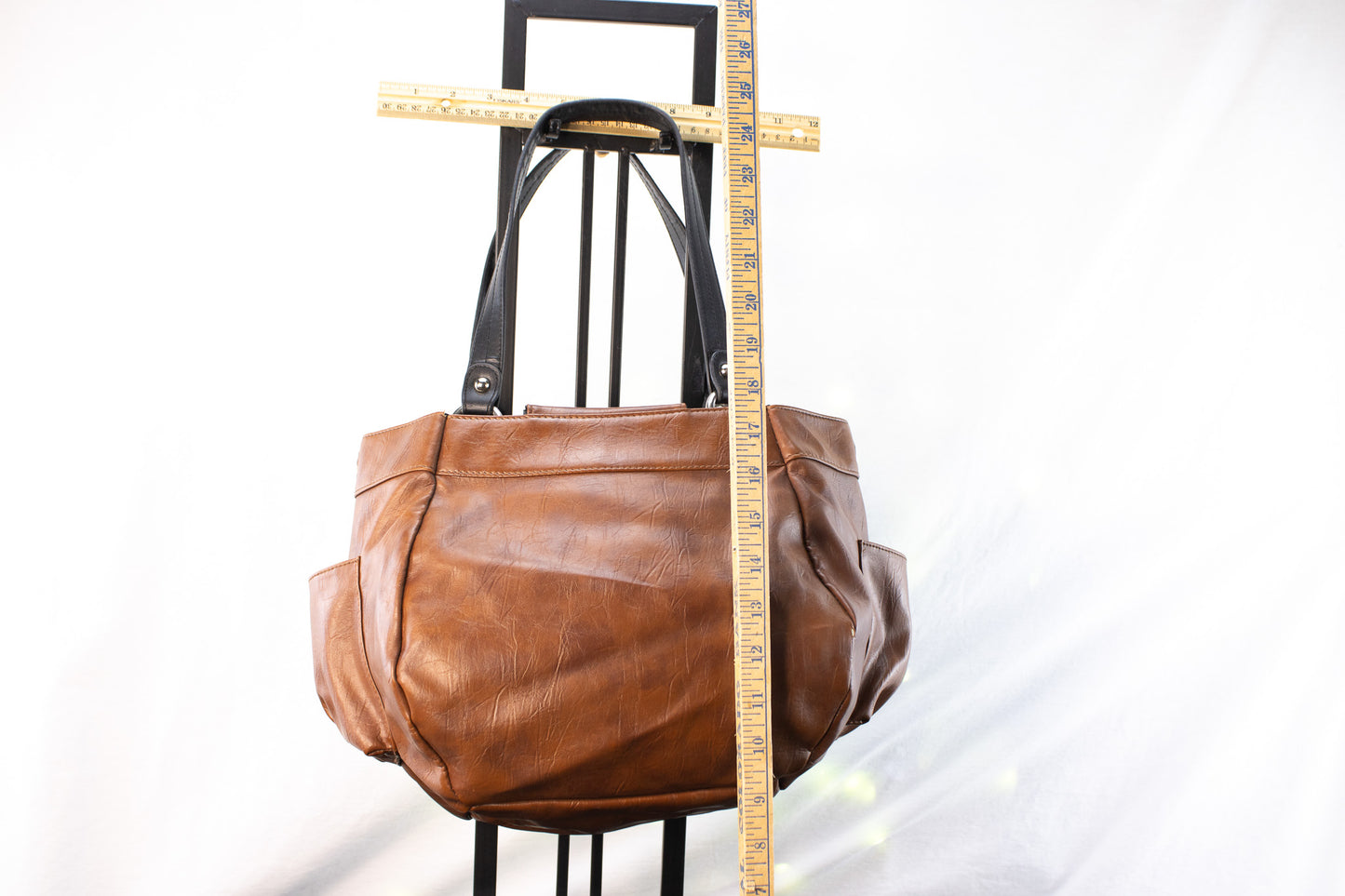 Miche Brown Leather Tote Handbag with Black Handles