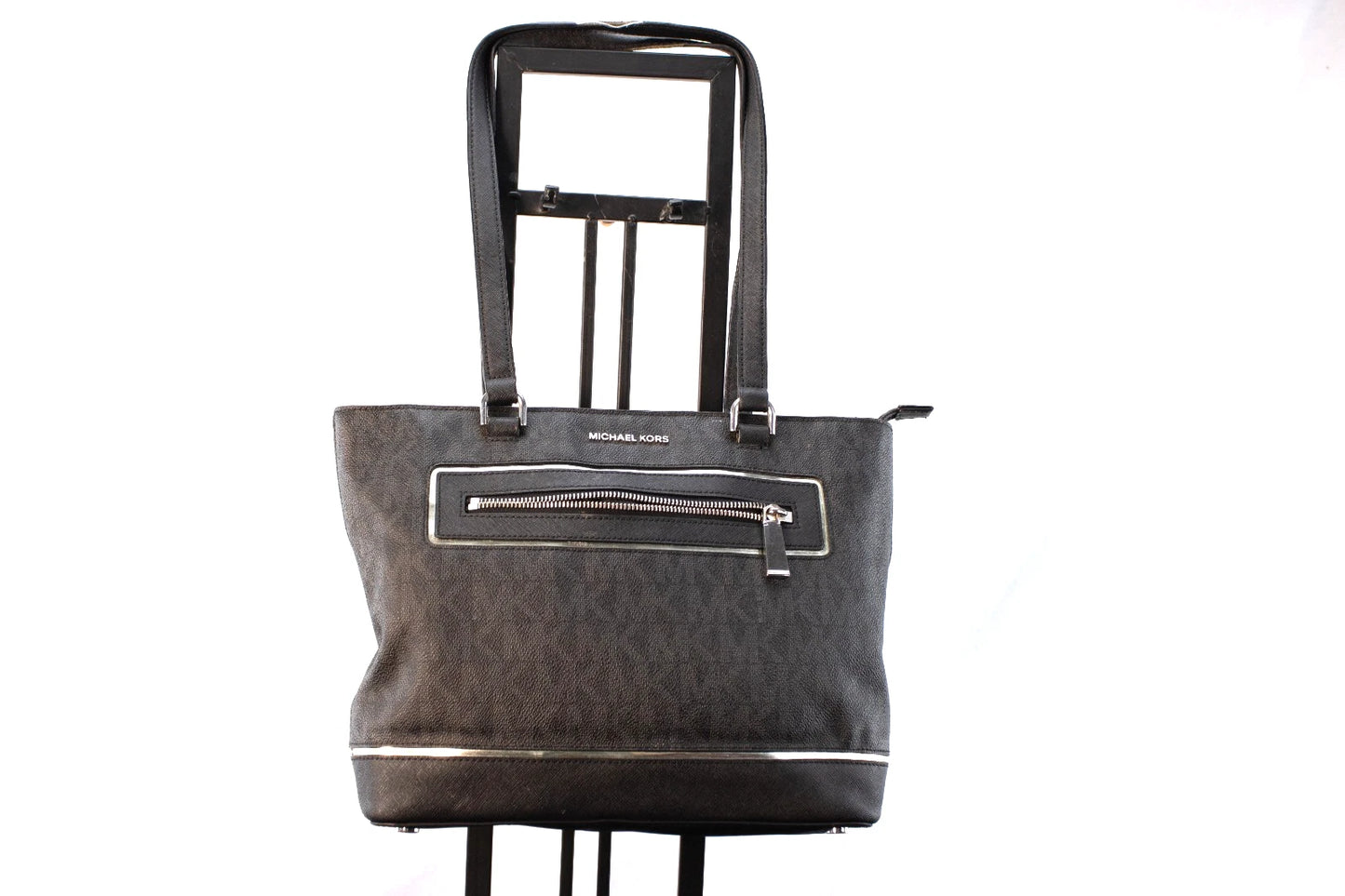 ✨ Michael Kors Jet Set East West Top-Zip Tote – Black MK Signature Canvas