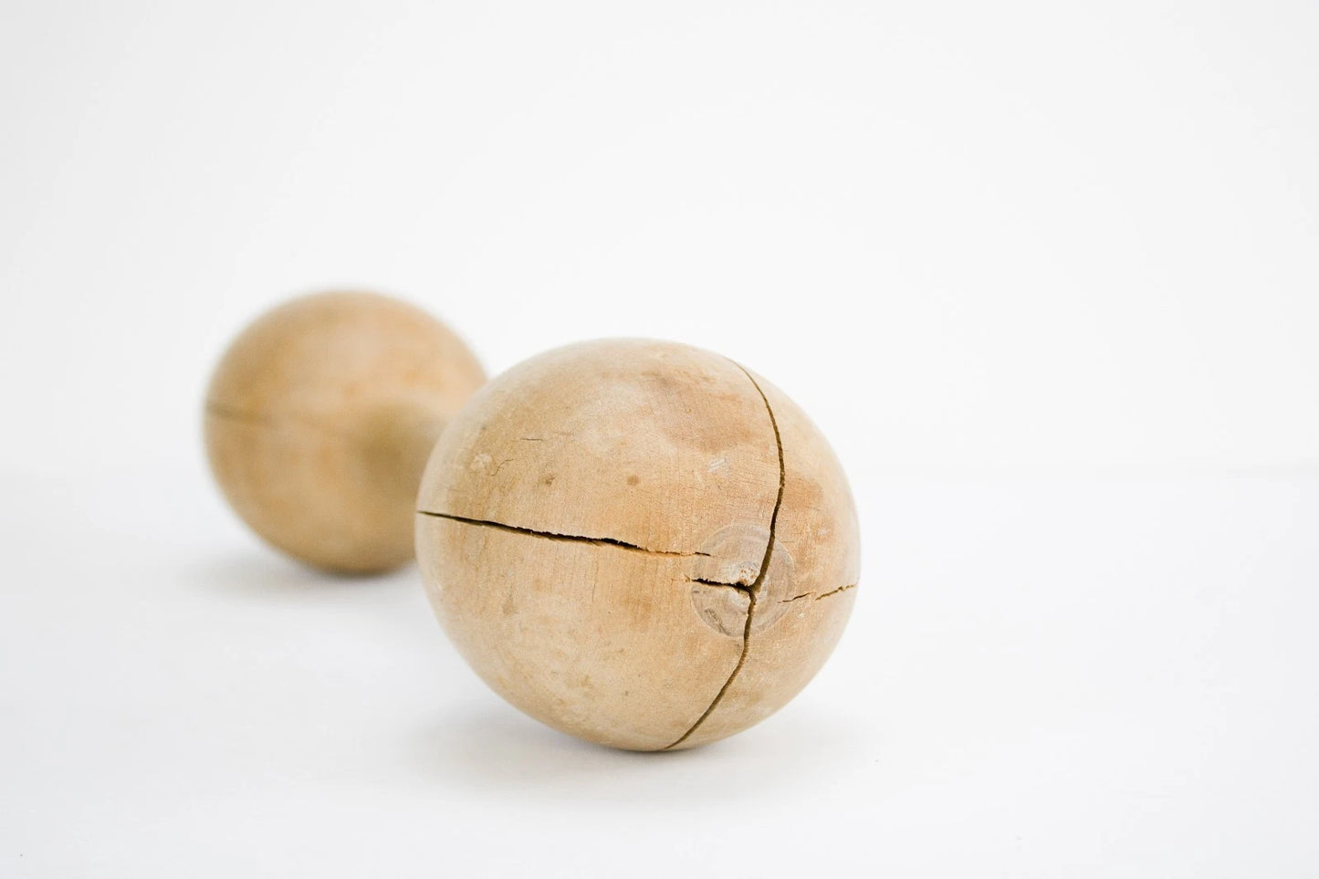 Antique Turned Wood Dumbbell | Primitive Folk Gym Decor | Rustic Farmhouse Shelf