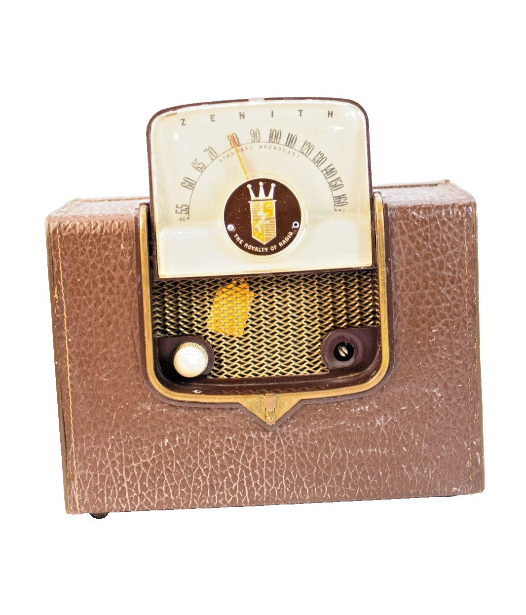 Working Vintage Zenith Tube Radio Z909 — Brown Leatherette Case Illuminated Dial