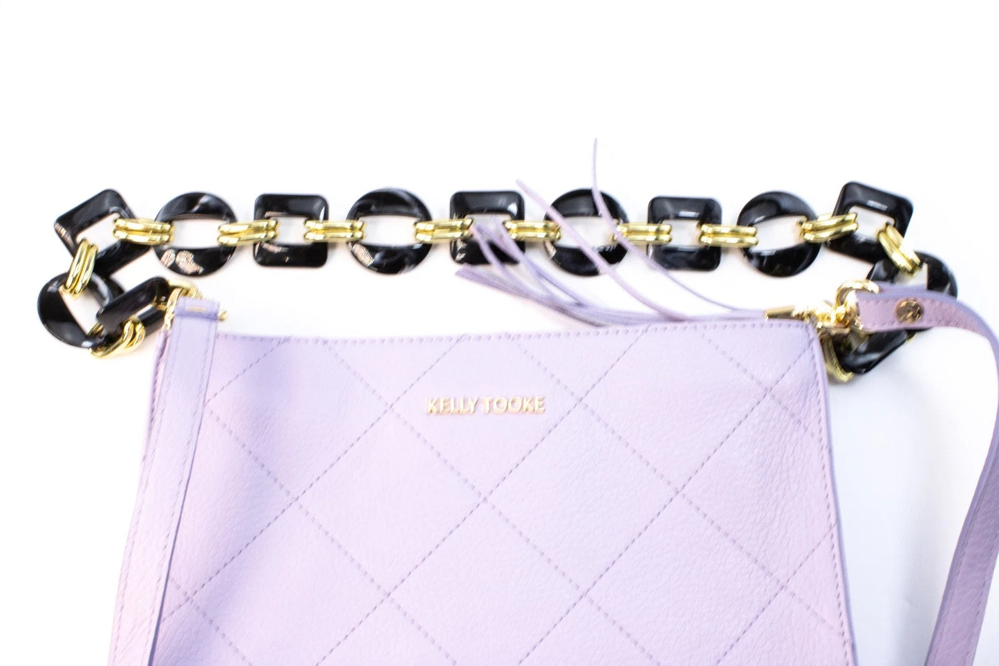 Kelly Tooke Sutton Crossbody Bag / Lilac Leather Quilted Handbag w/ Resin Chain