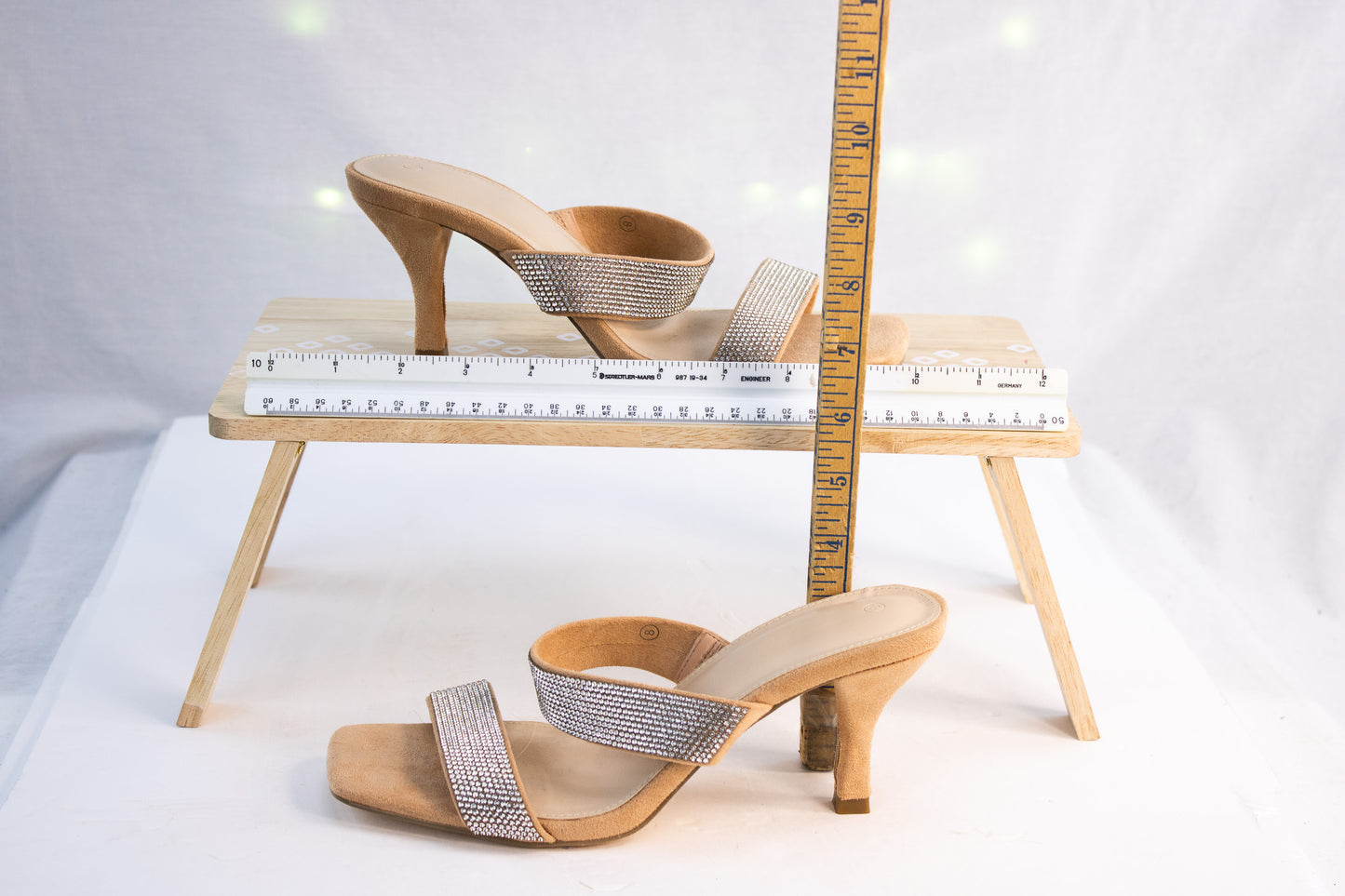 Rhinestone Mule Heels Camel Suede Women’s Size 8 Dress Sandals