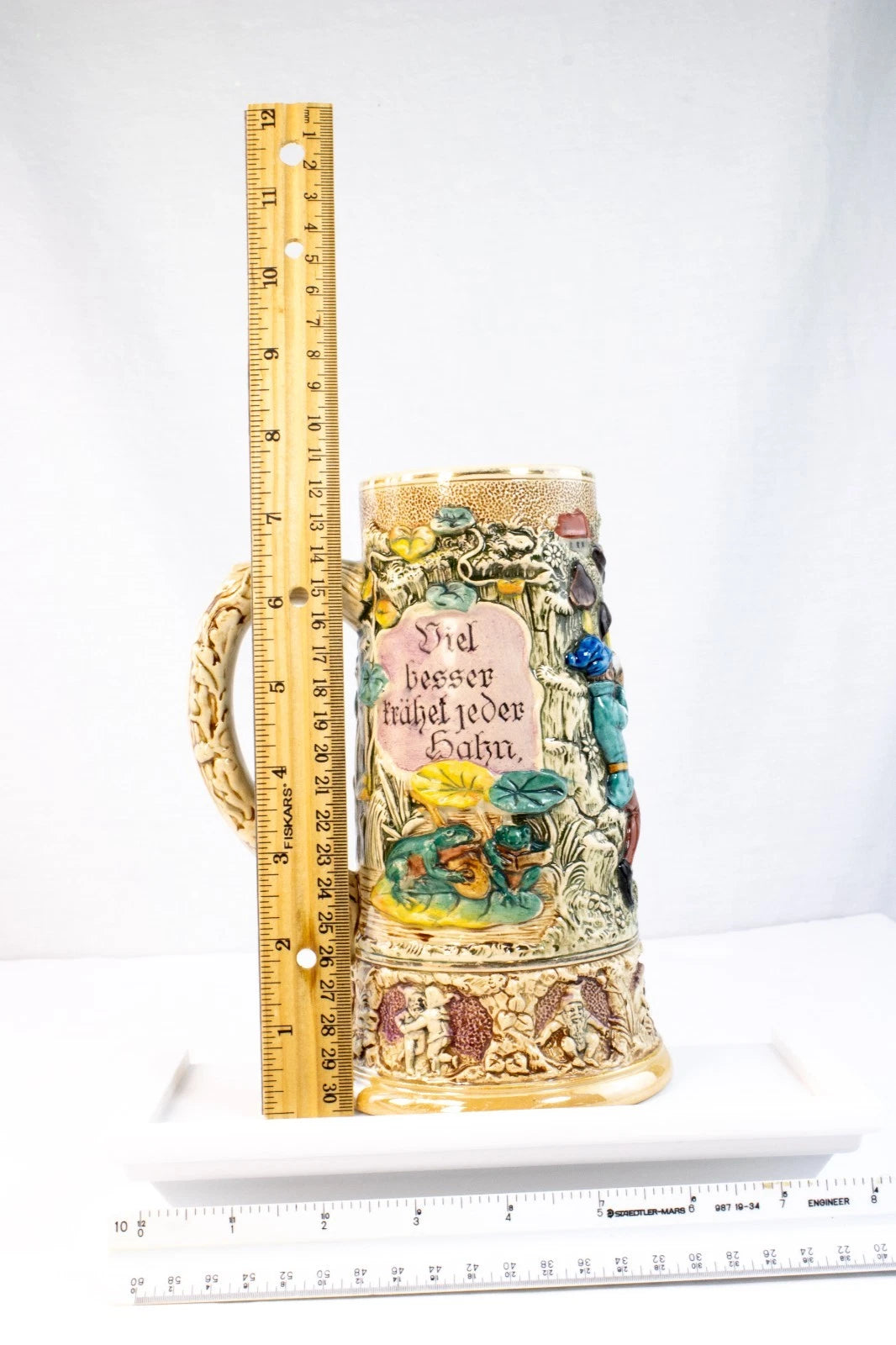 Vintage West German Beer Stein – “Viel besser fröhlet jeder Hahn” – Hand-Painted