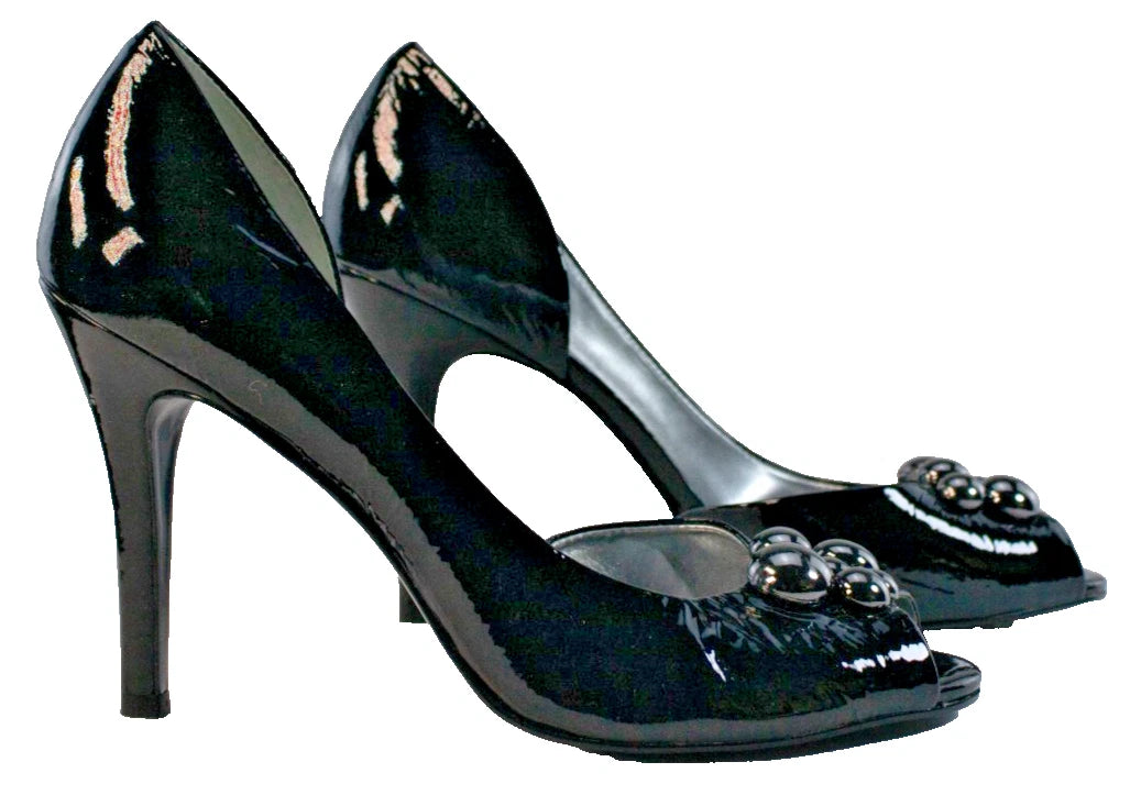 🔥 GIANNI BINI Black Patent Leather Peep-Toe Heels | Size 8.5M | Stiletto