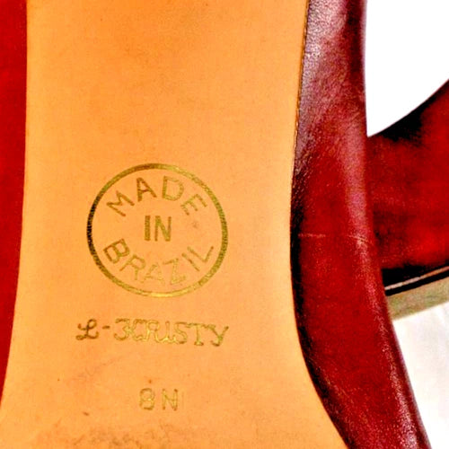 Nine West Burgundy Leather Peep-Toe Heels (Size 8N, Made in Brazil)