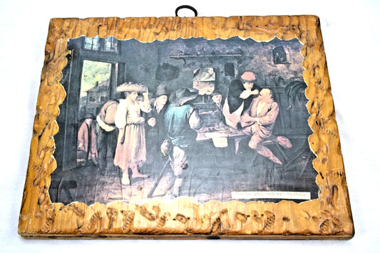 Vintage Wood Plaque – “The Dentist” by Pieter Quast – Rustic Art Repro
