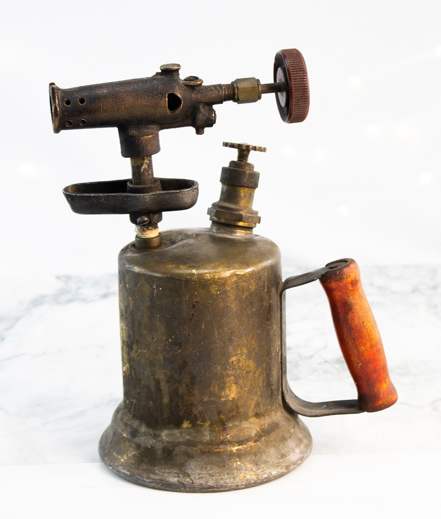Antique Brass Blowtorch Gasoline Torch w Wood Handle Otto Bernz Era