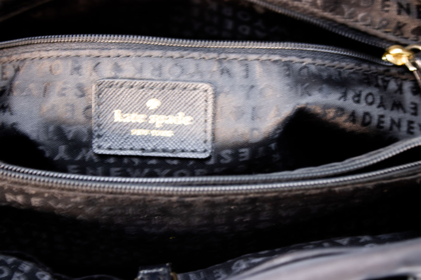 Kate Spade Black Nylon Tote Handbag Gold Hardware Zip Top