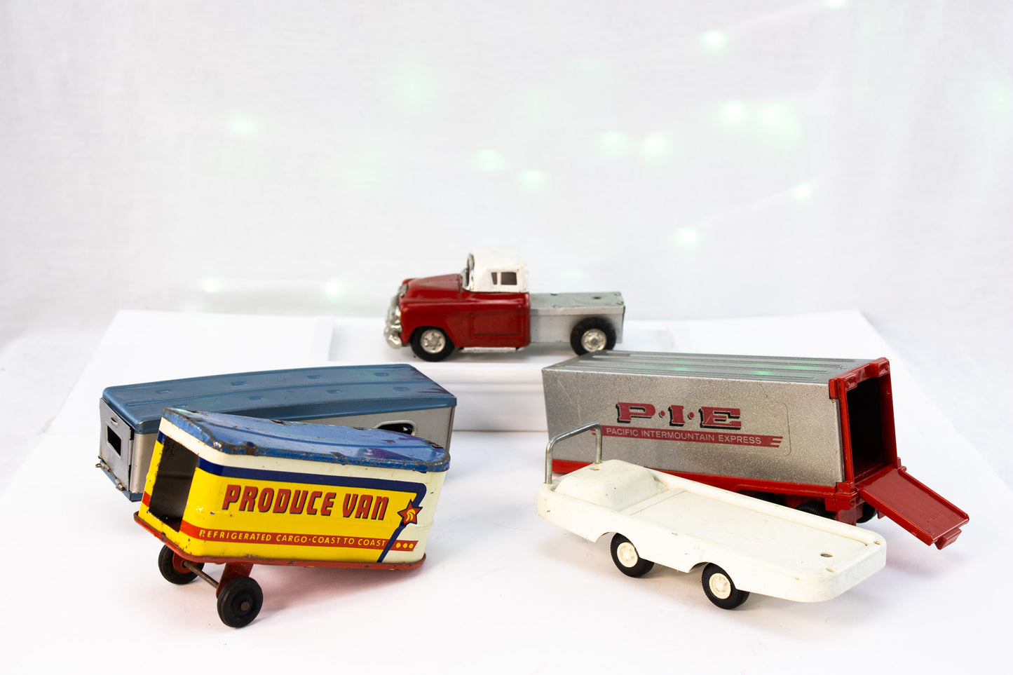 Vintage Toy Truck Trailer Lot | Tonka, Produce Van & Mid-Century Tin Haulers
