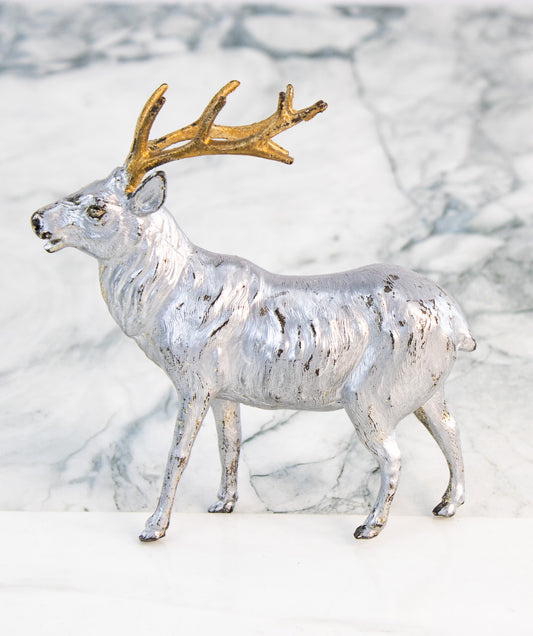 Silver Deer Figurine Made in Japan Mid Century Metal Stag Decor