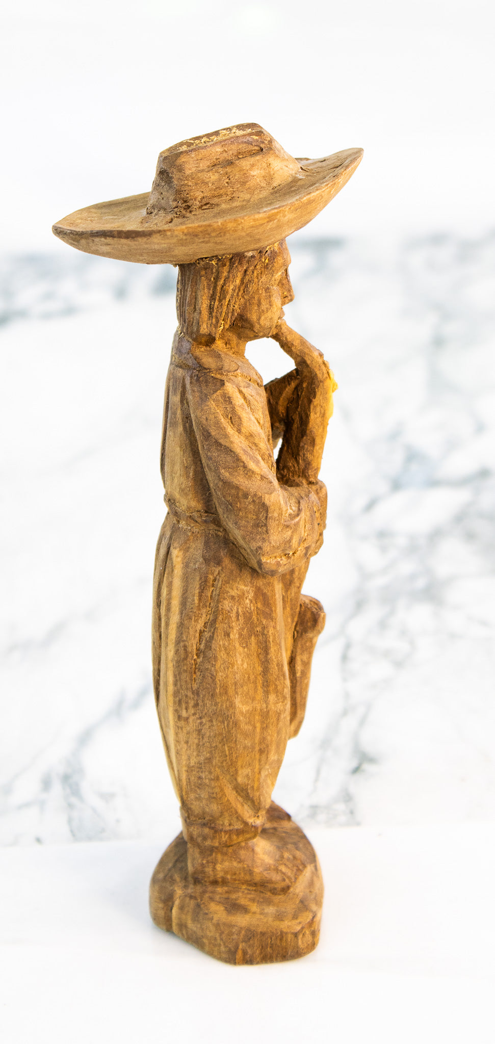 Vintage Mexican Hand-Carved Wooden Folk Art Figure with Flute