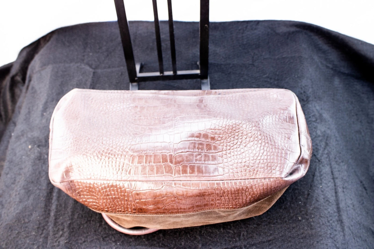 Brown Suede & Croc-Embossed Tote Bag – Large Shoulder Purse by HPHS