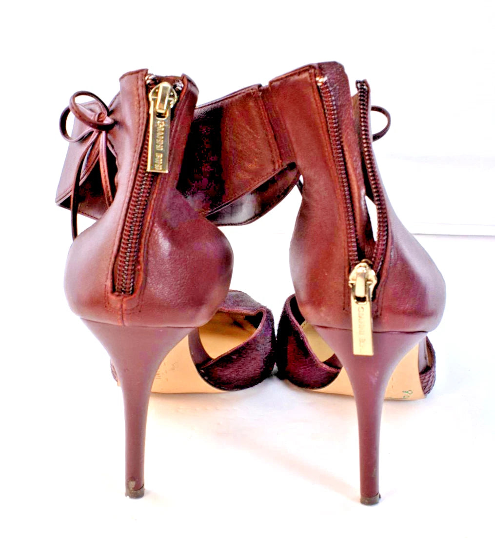 Gianni Bini Ankle Strap D’Orsay Pumps 10M Leather & Calf Hair Pointed Toe