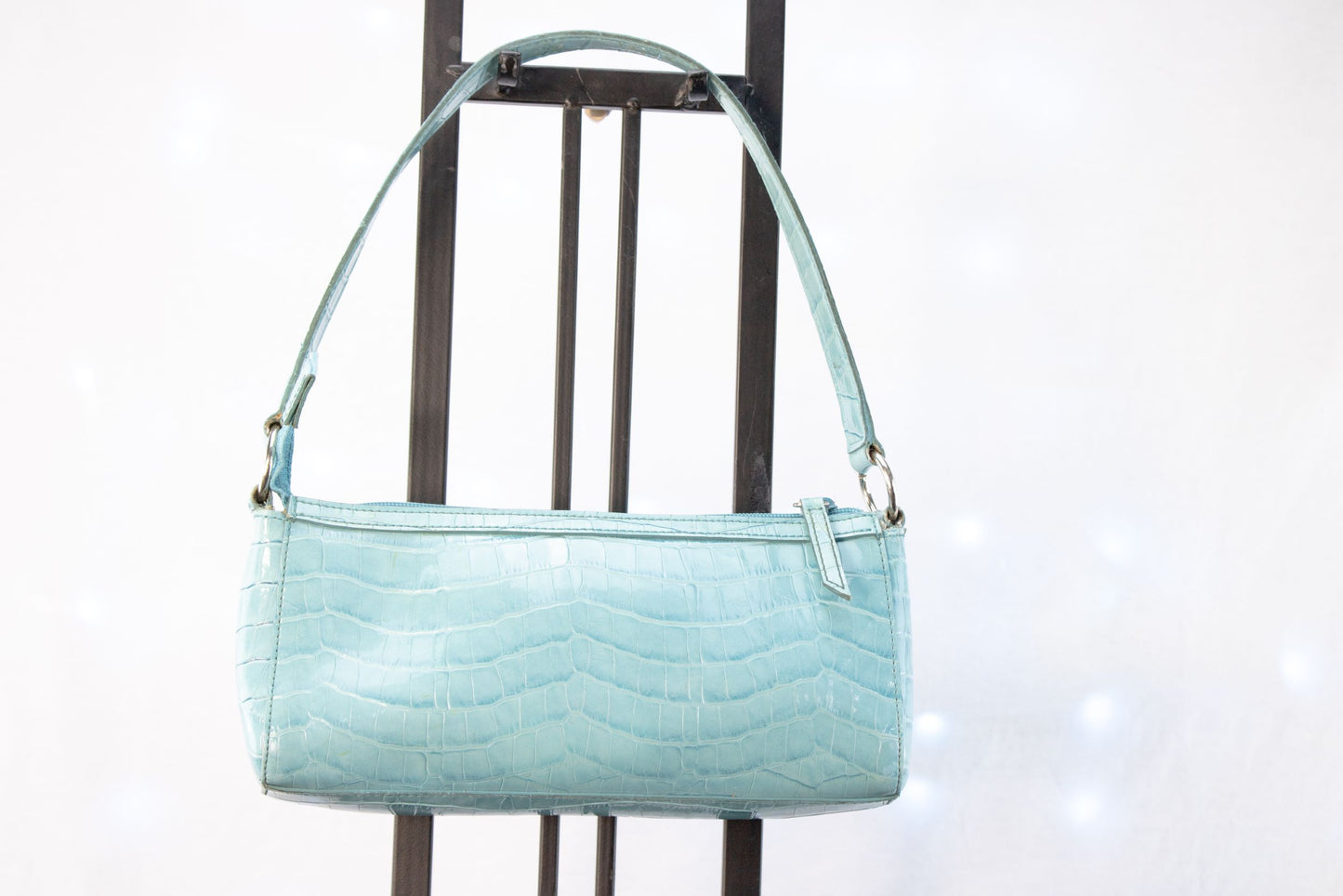 Amanda Smith Blue Croc Shoulder Bag | Y2K Mini Purse | Glossy Faux Croc