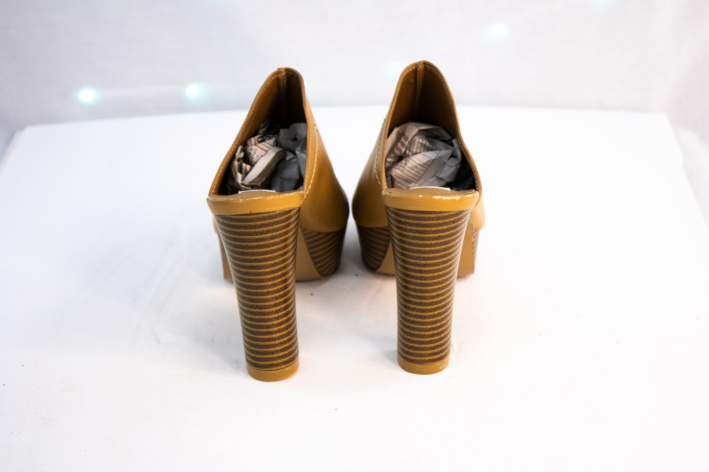 Chelsea & Zoe Tan Platform Mule Heels | Chunky Heel Open Toe | Womens Size 6